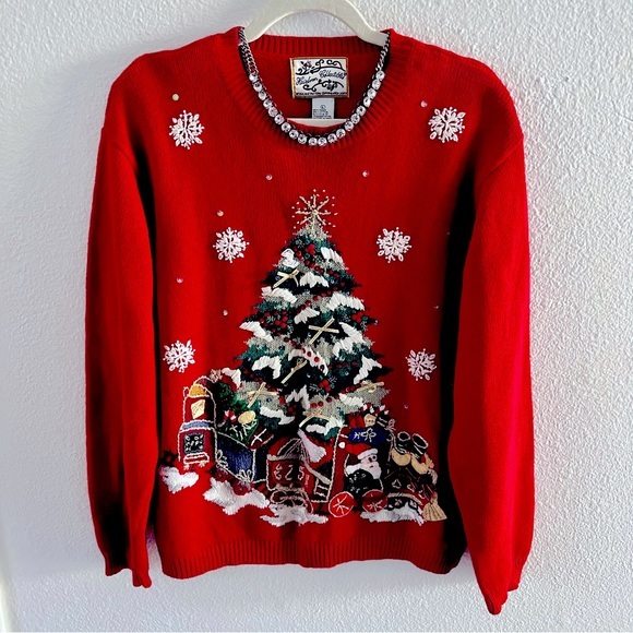 Heirloom Collectibles Sweaters - BEADED UGLY SWEATER CHRISTMAS SWEATER Embroidered Holiday RED GREEN